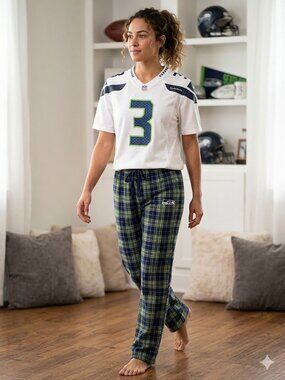 Seattle Seahawks Teen Game Day PJ Set - Jersey & Matching Flannel Pants XS/S